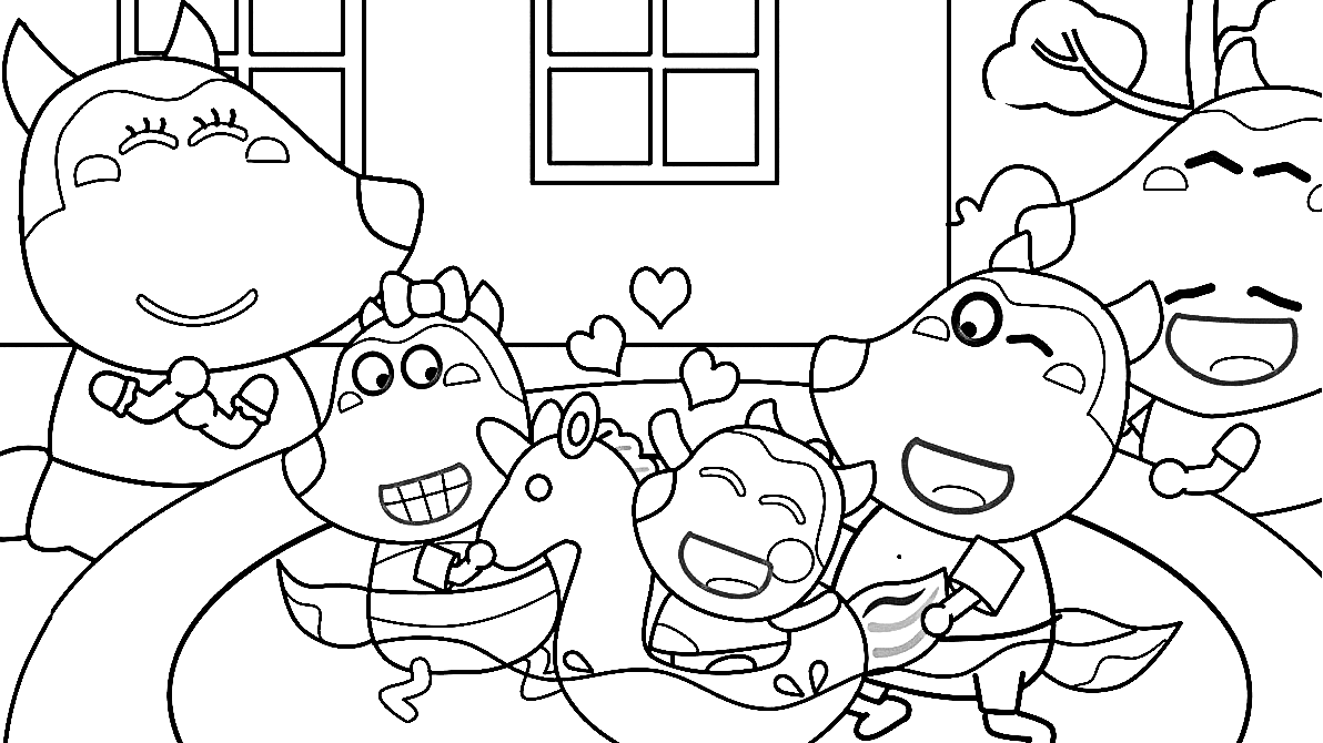 Desenhos para colorir de Baby Jenny, Lucy e Wolfoo na piscina - Desenhos  para colorir gratuitos para imprimir